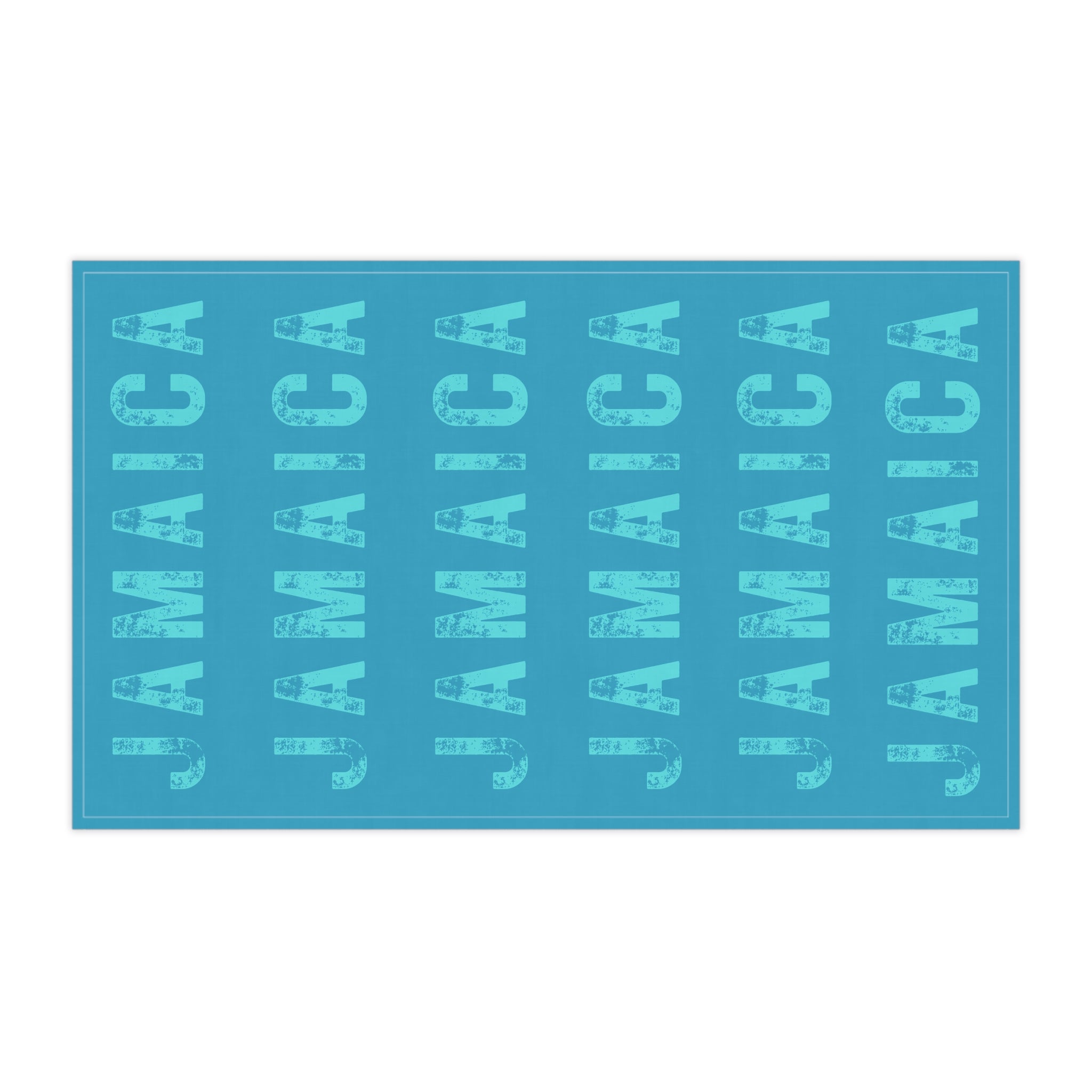 Turquoise Tea Cloth With Bold "Jamaica" Print.