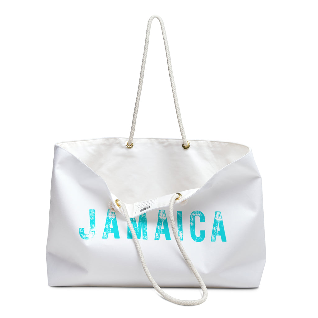 Weekender Bag With Bold "Jamaica" print.