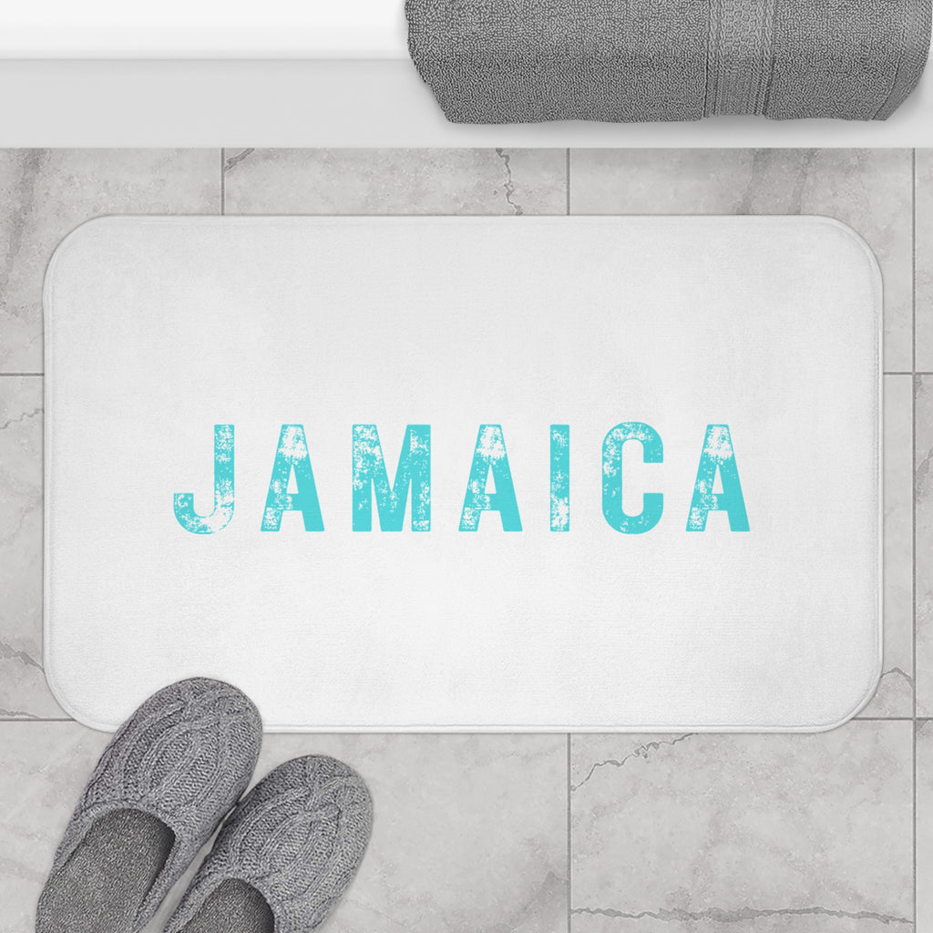 Bath Mat With Bold "Jamaica" Print.