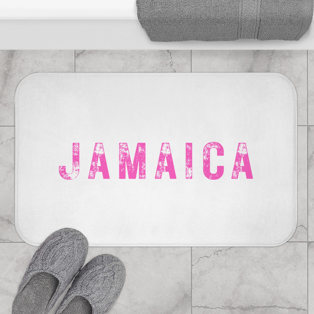 Bath Mat With Bold "Jamaica" Print.