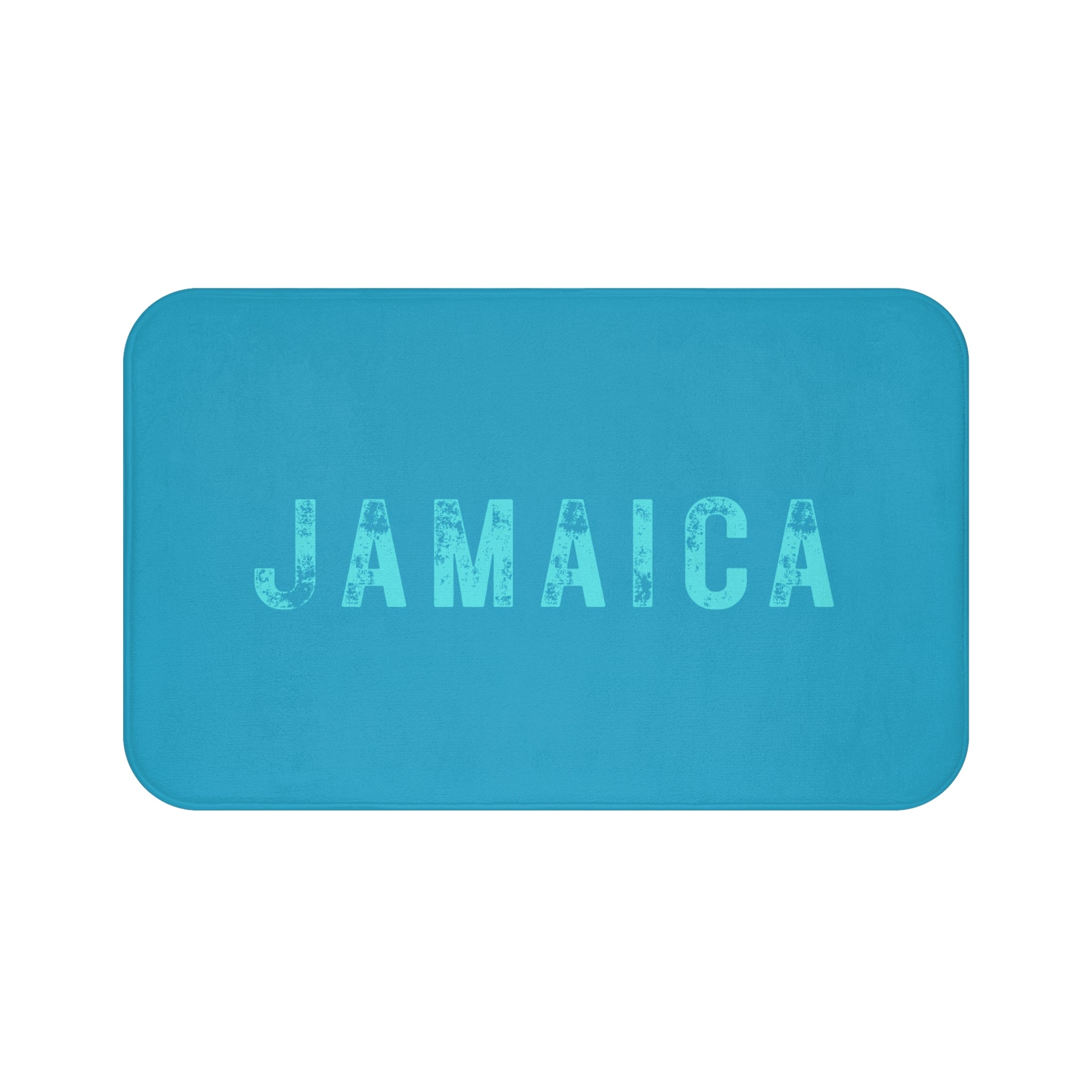 Bath Mat With Bold "Jamaica" Print.
