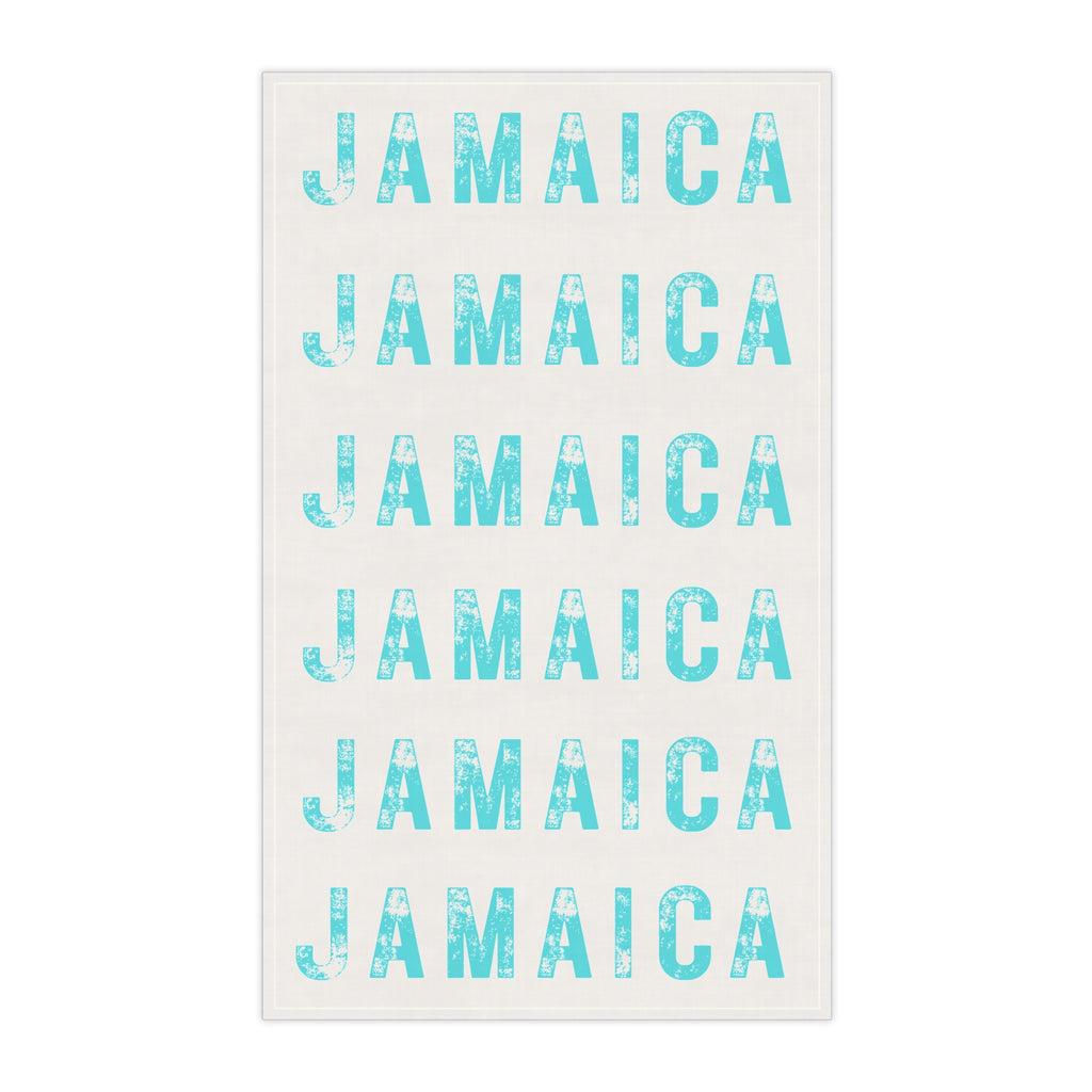 Tea Cloth with bold "Jamaica" print.