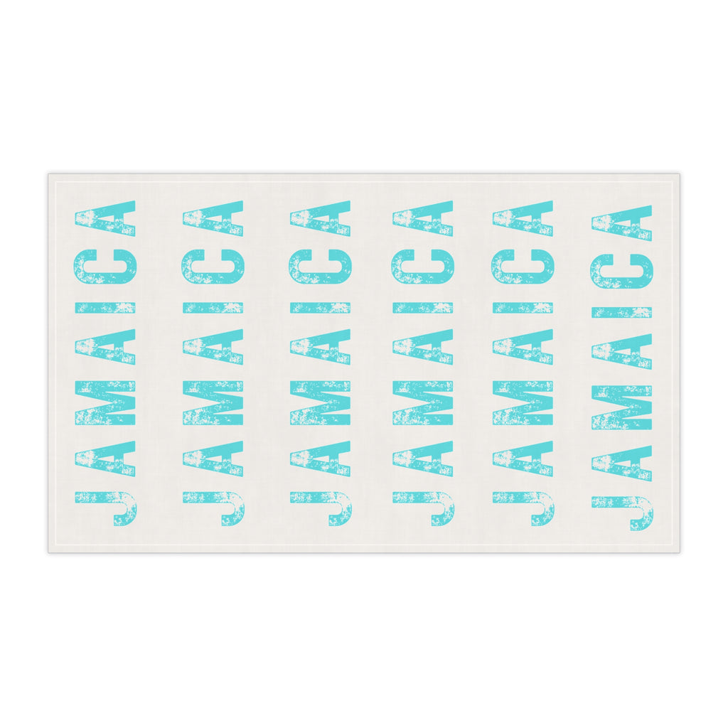 Tea Cloth with bold "Jamaica" print.