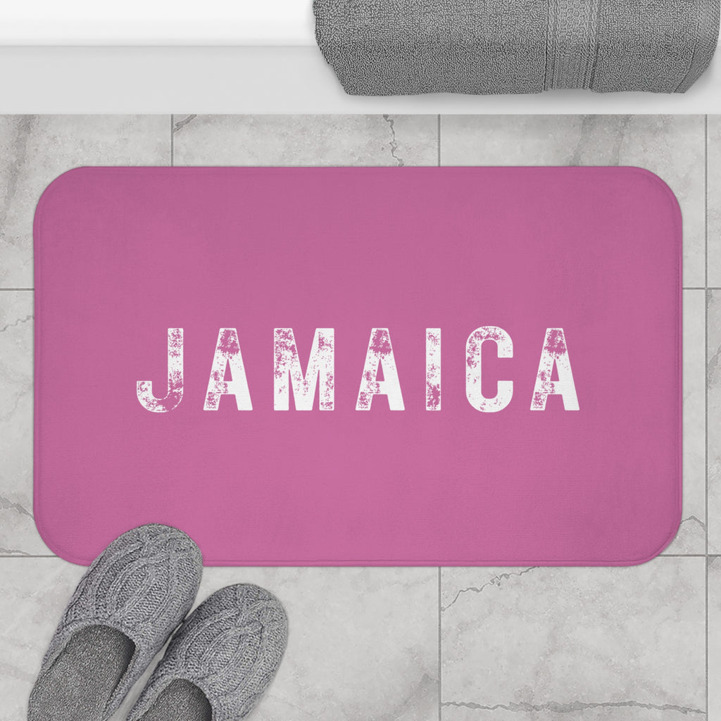 Bath Mat With Bold "Jamaica" Print.
