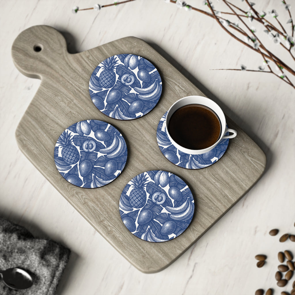 Coasters With Vintage Tropical Fruit Print.