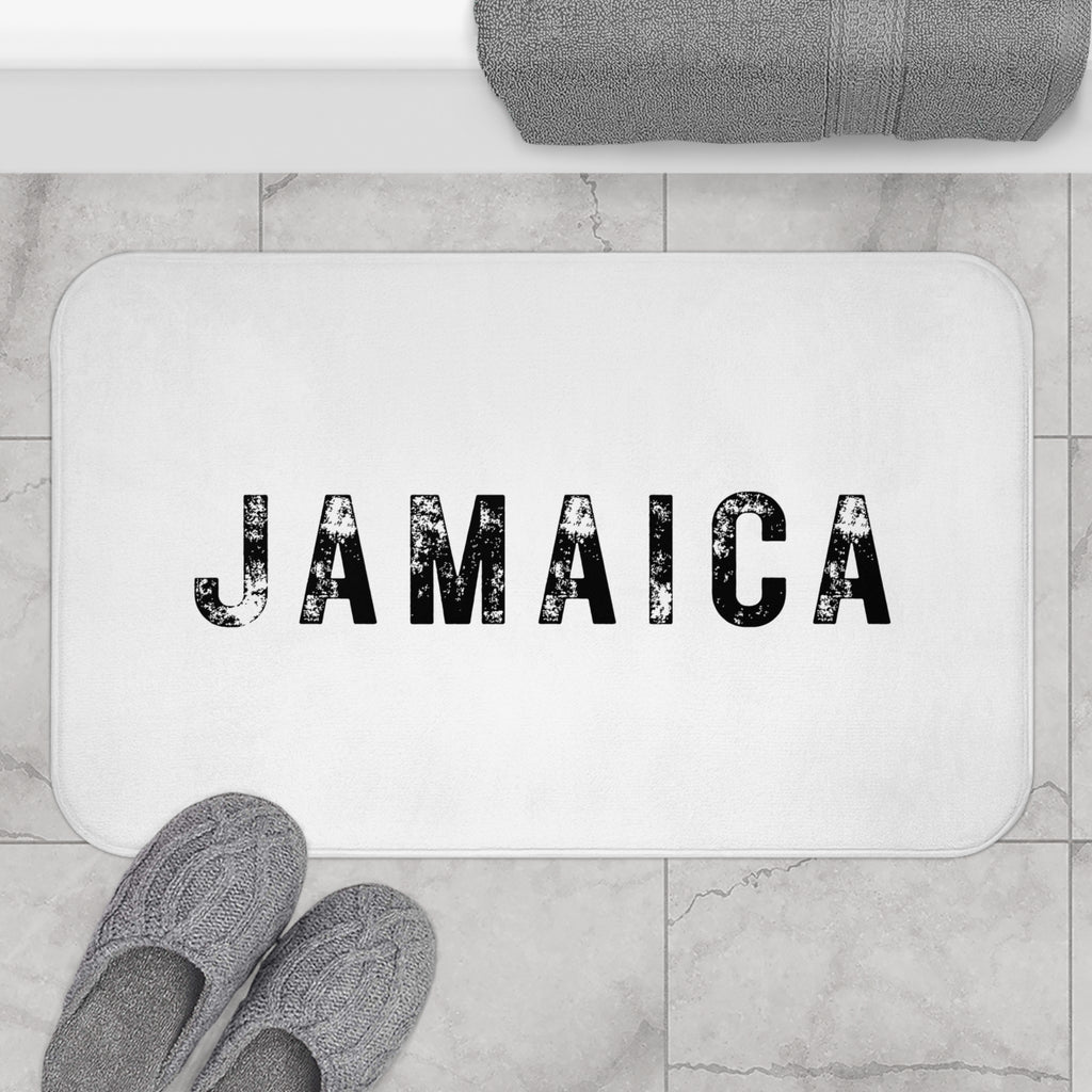Bath Mat With Bold "Jamaica" Print.