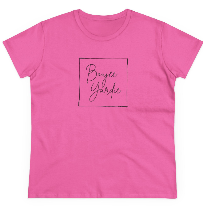 Pink "Boujee Yardie" T-shirt.